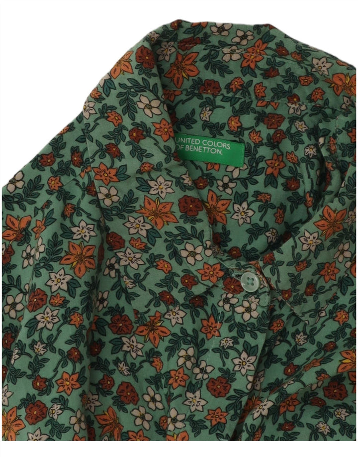 Benetton Damen-Hemd UK 14 Mittelgrün mit Blumenmuster