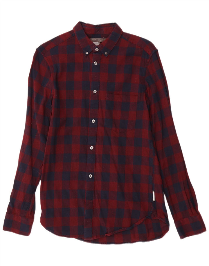 French Connection Herren-Flanellhemd, kleine rote Gingham-Baumwolle