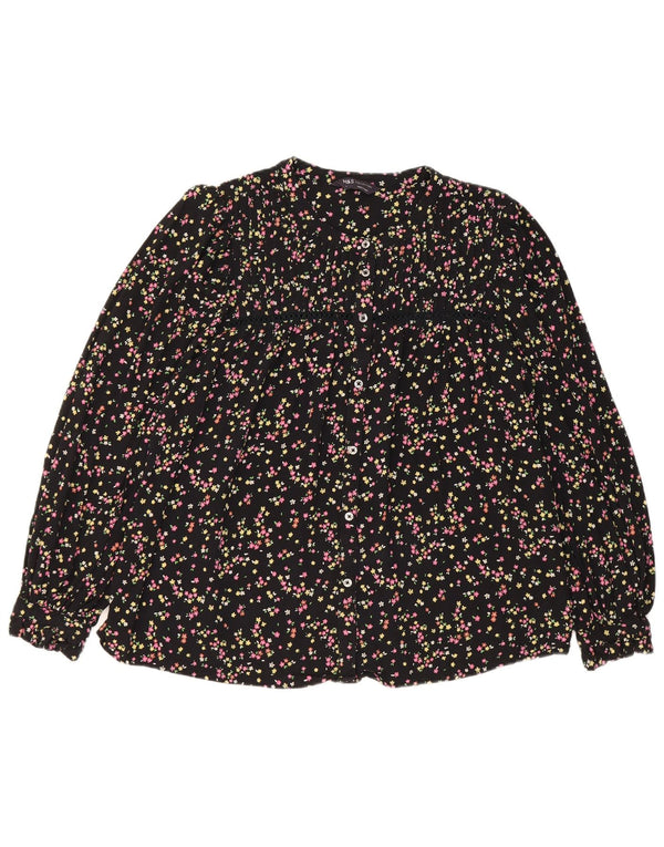 Marks & Spencer Damen-Hemdbluse, Gr. 44, groß, schwarze Viskose mit Blumenmuster