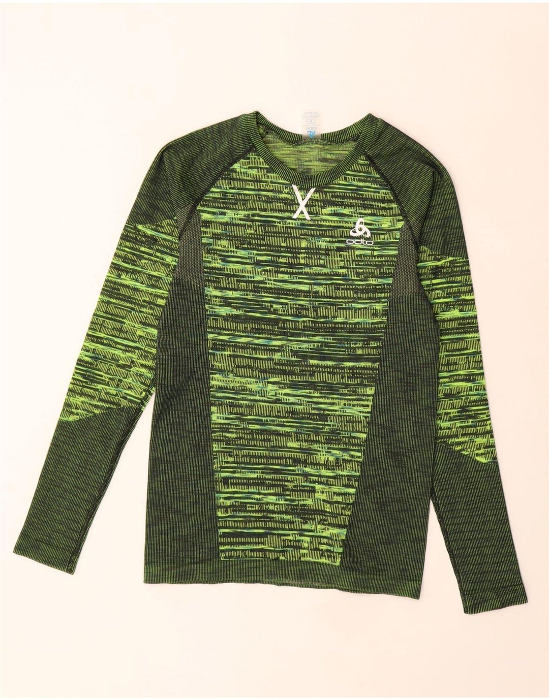 Odlo Damen Top Langarm UK 12 Mittelgrünes geometrisches Polyester