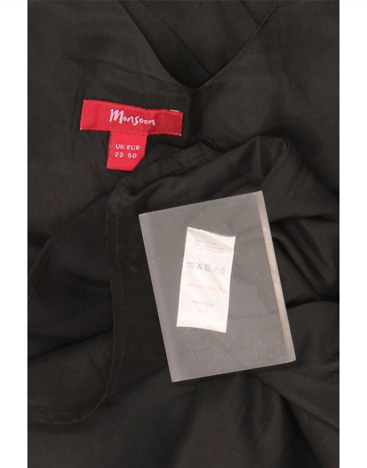 MONSOON Damen ärmelloses, gestuftes Kleid, UK 22 3XL, schwarze Seide