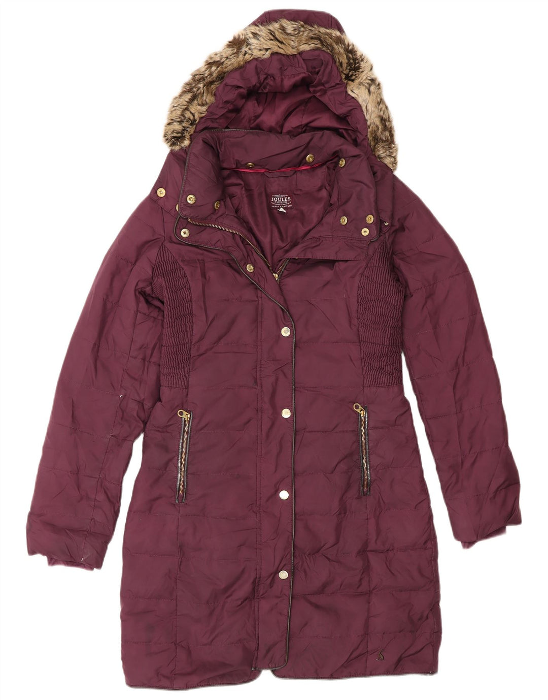 Joules Wattierter Damenmantel mit Kapuze, UK 8, Klein, Burgunderrot, Polyester
