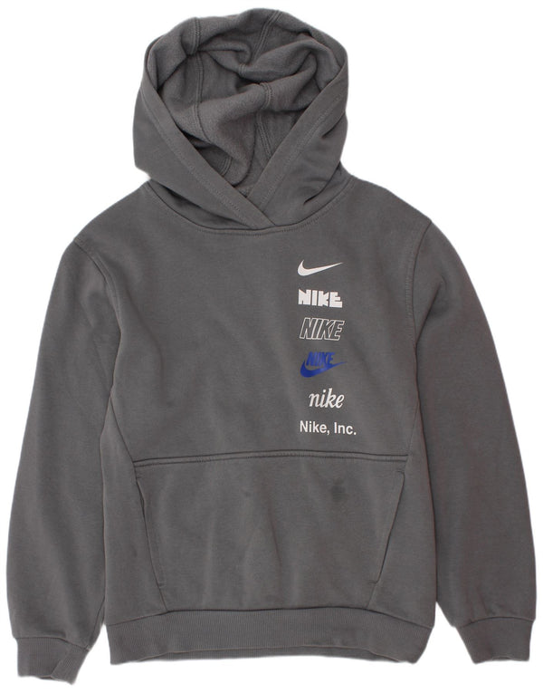 Nike Jungen-Pullover mit grafischem Kapuzenpullover, 10–11 Jahre, mittelgraue Baumwolle