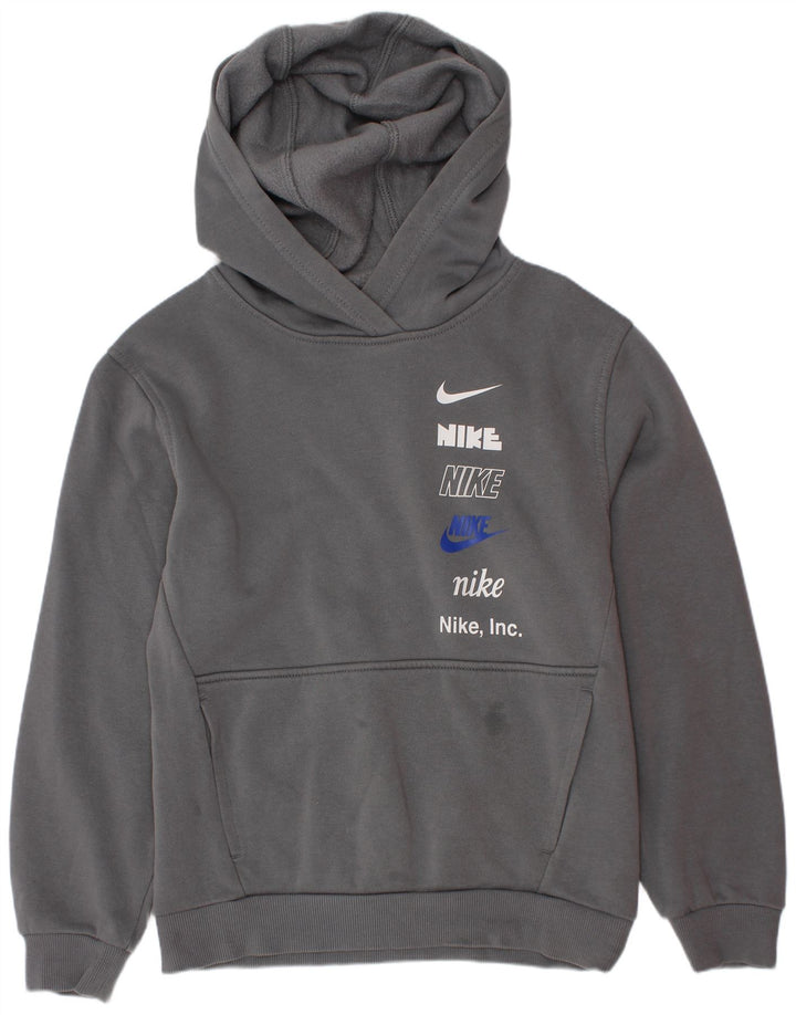Nike Jungen-Pullover mit grafischem Kapuzenpullover, 10–11 Jahre, mittelgraue Baumwolle