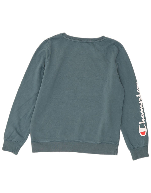 Champion Womens Graphic Sweatshirt Pullover UK 14 Mittelblaue Baumwolle