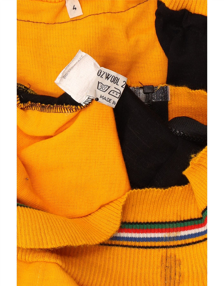 Vintage Herren Strick-Bomberjacke UK 38 Mittelgelbe Colourblock-Wolle