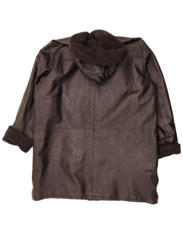 Modern Classics Damen-Ledermantel mit Kapuze, UK 22 3XL, schwarzes Leder