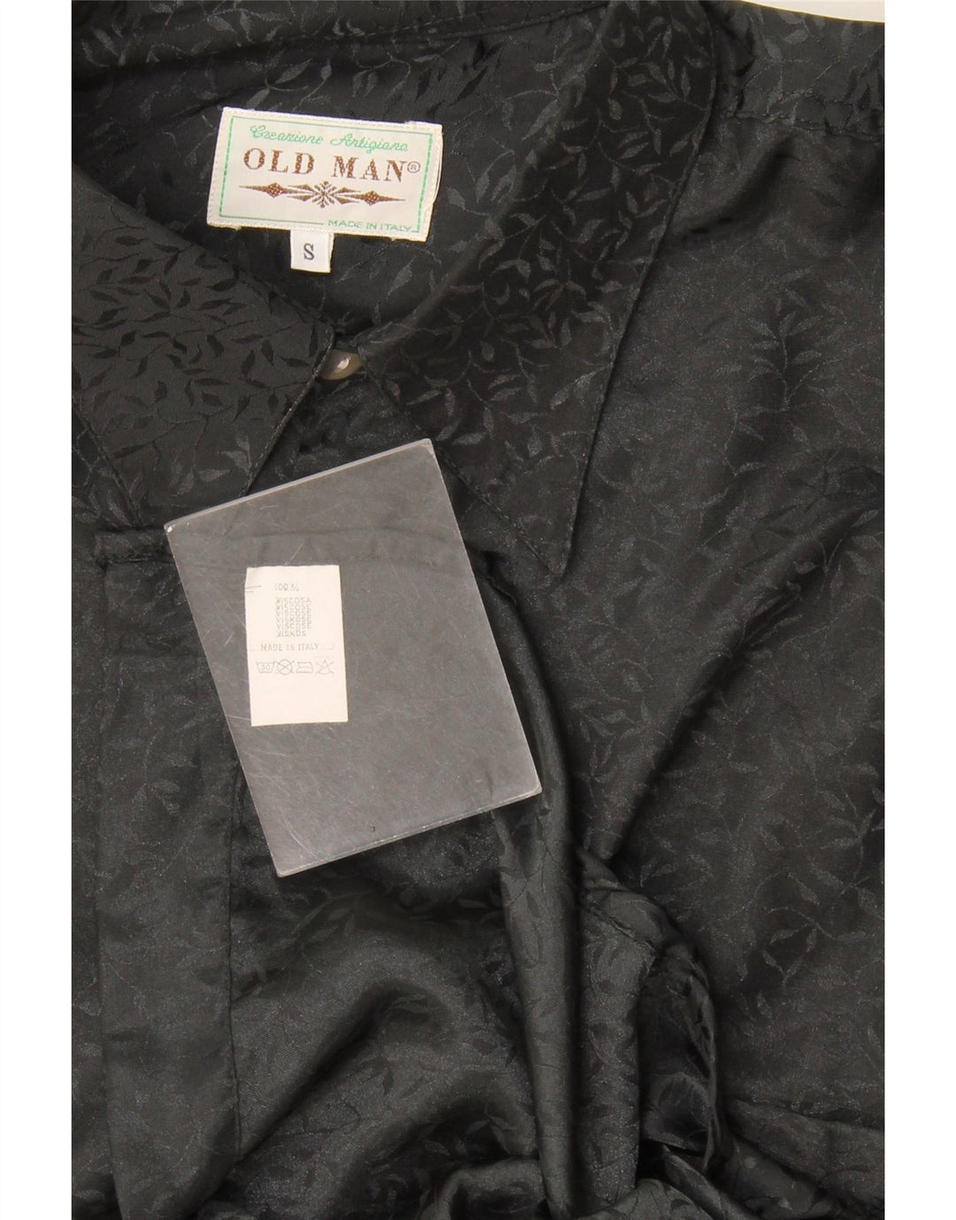 Vintage Herrenhemd Kleine schwarze Viskose mit Blumenmuster