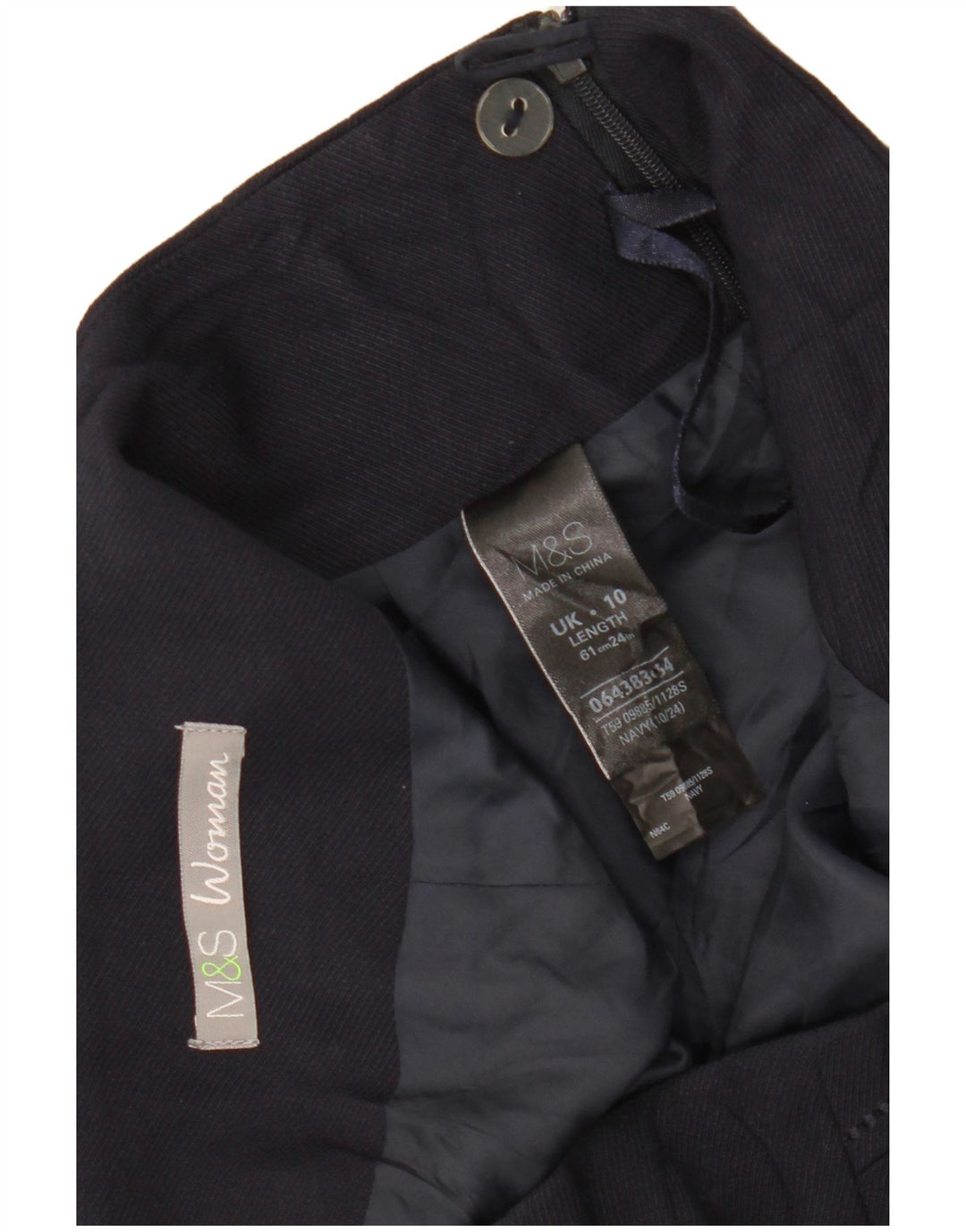 MARKS & SPENCER Gerader Damenrock UK 10 Small W30 Marineblaues Polyester