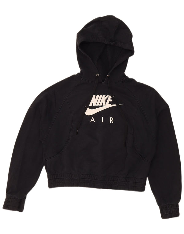 Nike Womens Oversized Crop Graphic Hoodie Pullover UK 10 Small Schwarz Baumwolle