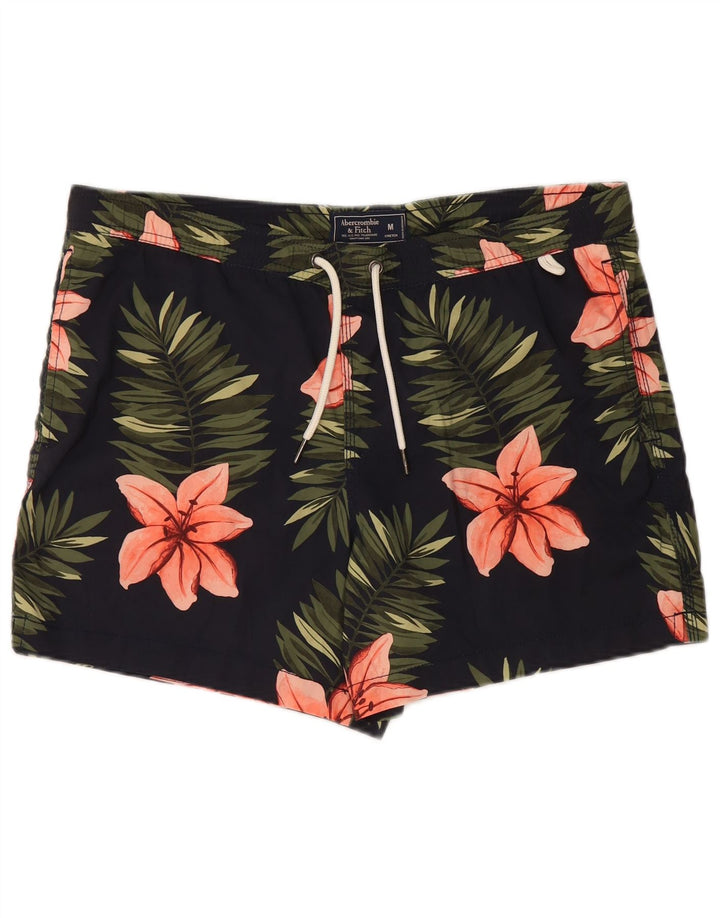 Abercrombie & Fitch Herren-Badeshorts, Mittelschwarzes, geblümtes Polyester