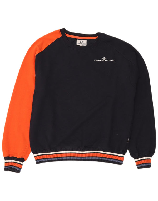 Sergio Tacchini Herren-Sweatshirt, Pullover, groß, marineblau, Colourblock-Baumwolle