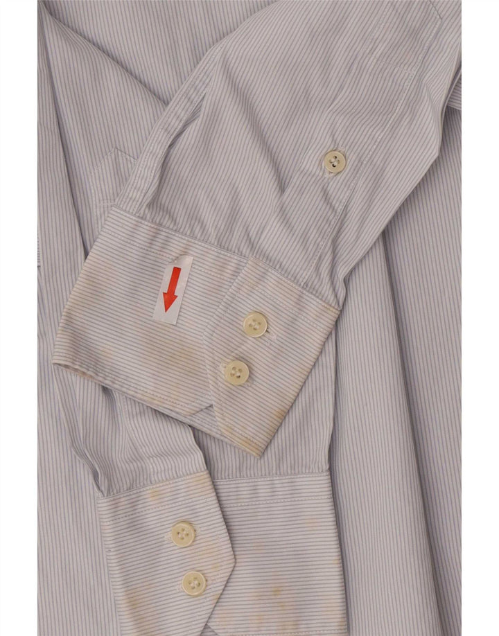 Massimo Dutti Herren-Hemd mit lässiger Passform, mittelblaue Nadelstreifen-Baumwolle