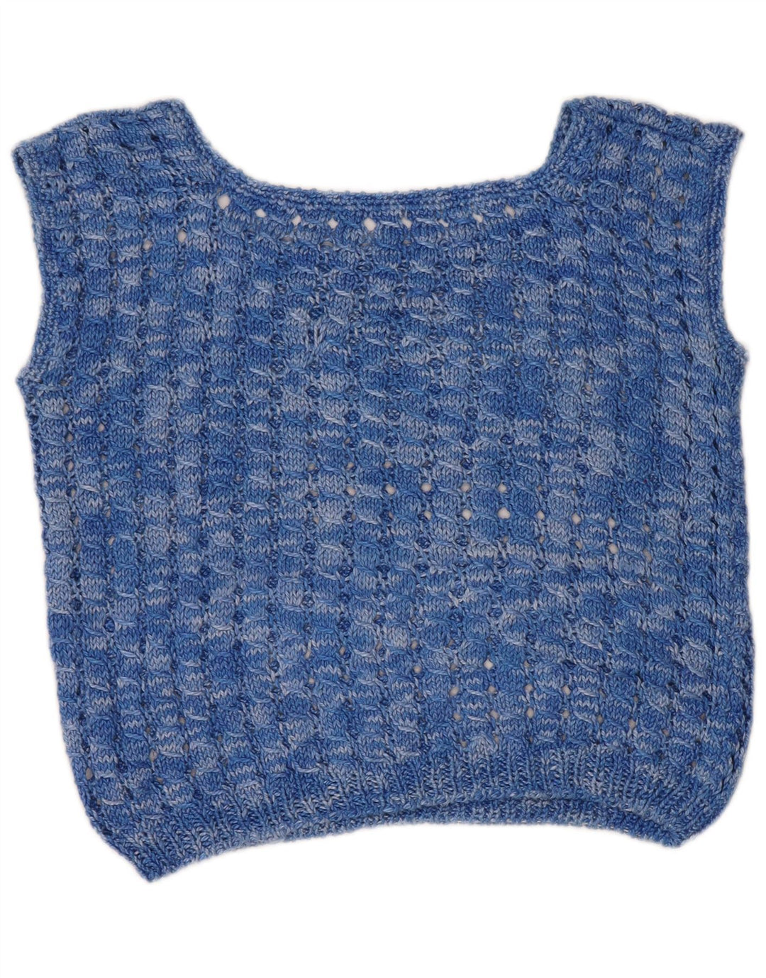 VINTAGE Damen Crop Häkelweste Tank Top UK 14 Mittelblau