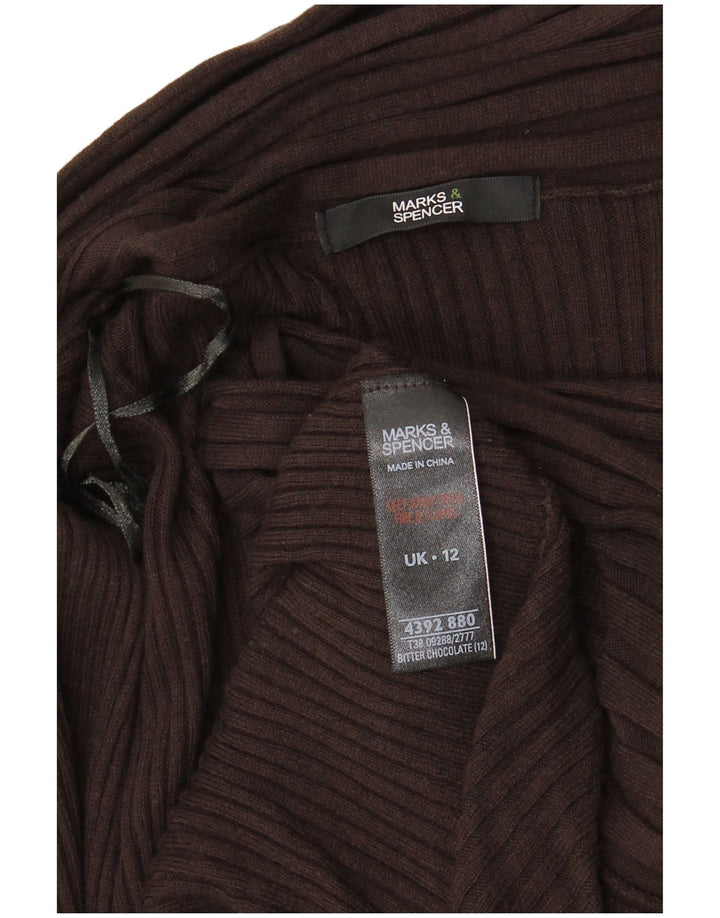 MARKS & SPENCER Damen Longline Open Cardigan Pullover UK 12 Mittelbraun