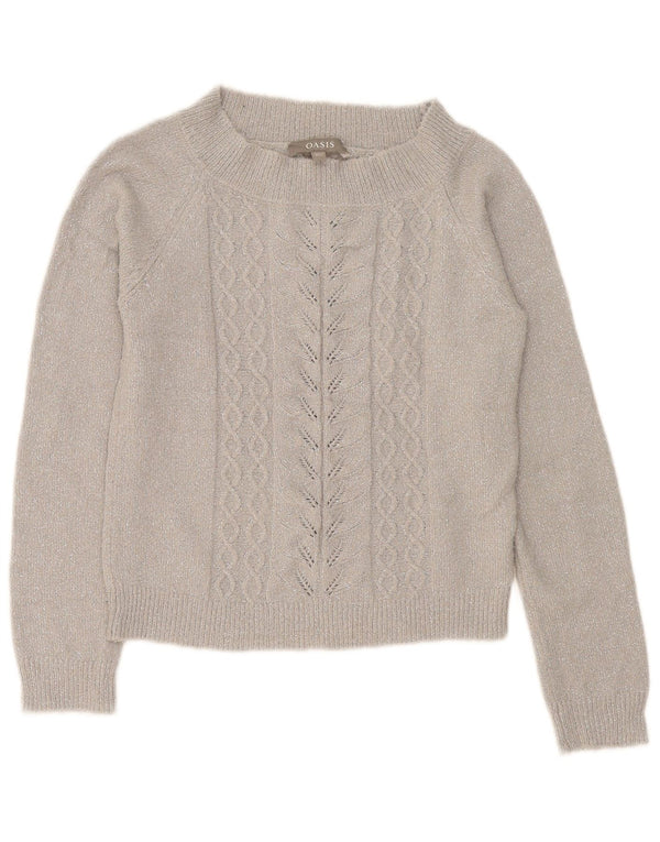 Oasis Damen-Pullover mit bauchfreiem U-Boot-Ausschnitt, Gr. 6, XS, grau geflecktes Acryl