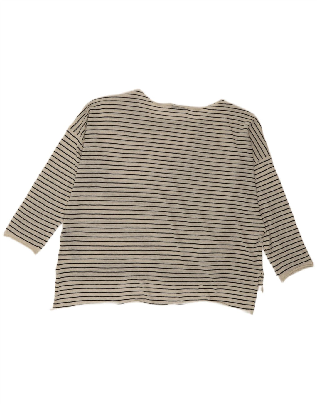 Zara Damen Übergroßes Top Langarm UK 14 Mittelweiß gestreift Polyester