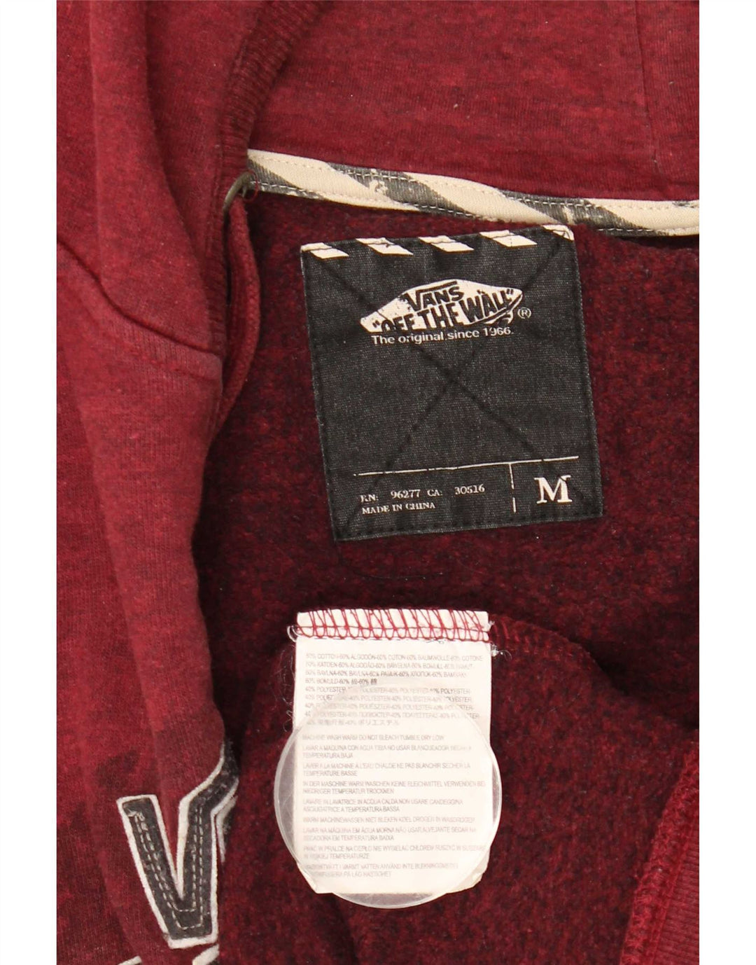 Vans Herren-Kapuzenpullover mit grafischem Reißverschluss, mittlere Burgunderrote Baumwolle