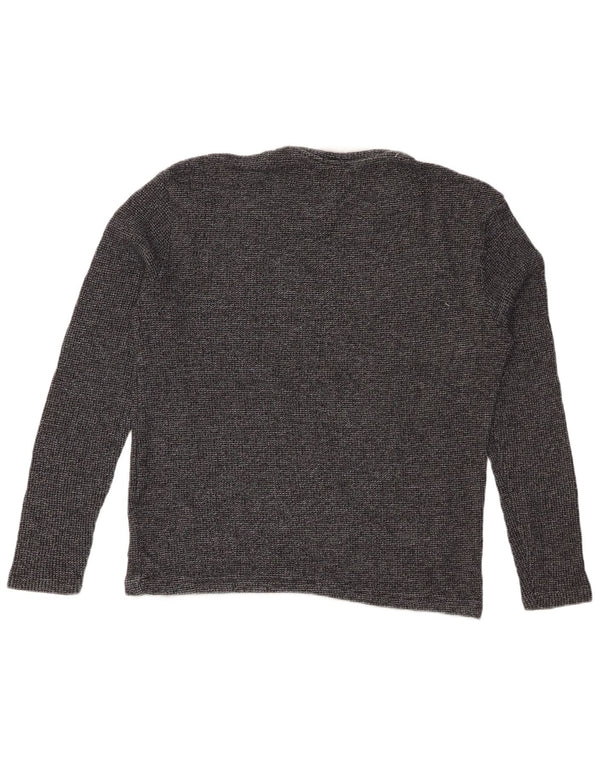 ZARA Damen Top Langarm UK 14 Mittelgrau gefleckte Baumwolle