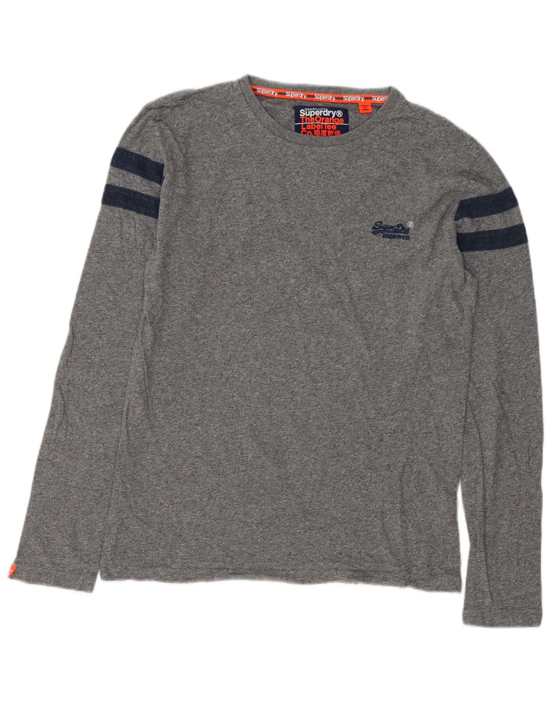 Superdry Herren-Oberteil mit langen Ärmeln, klein, grau gefleckte Baumwolle