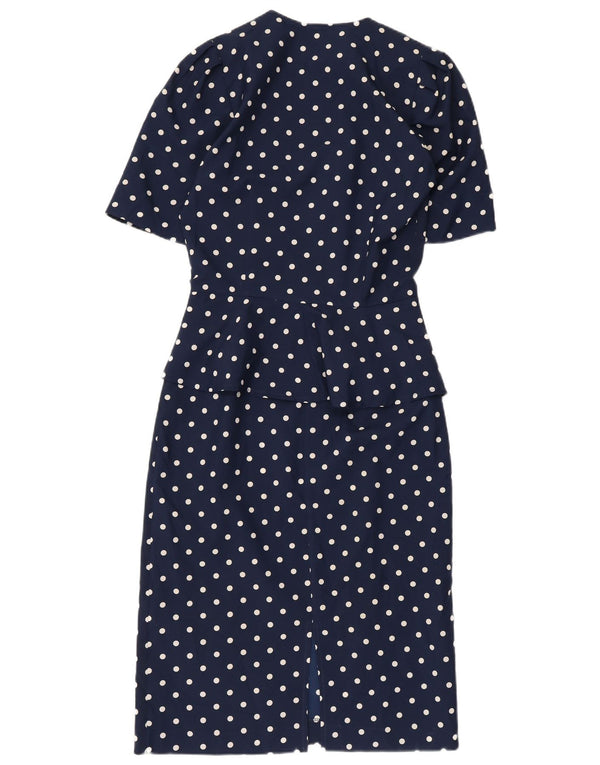 Vintage Damen Schößchenkleid IT 42 Medium Marineblau Polka Dot Polyester