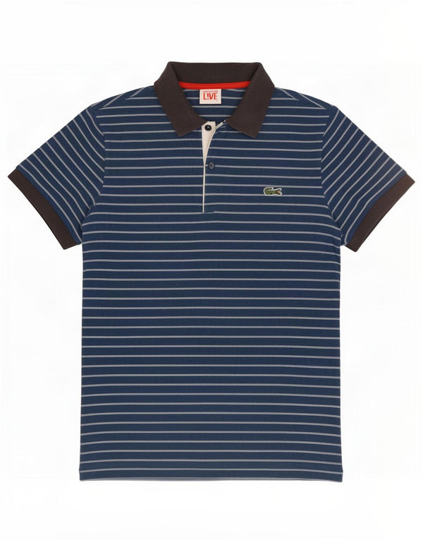 Lacoste Mens Polo Shirt Size 3 Small Blue Striped Cotton