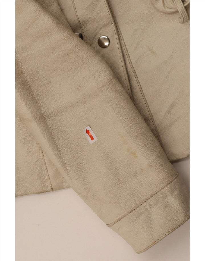 VINTAGE Womens Crop Leather Jacket IT 44 Medium Off White Leather