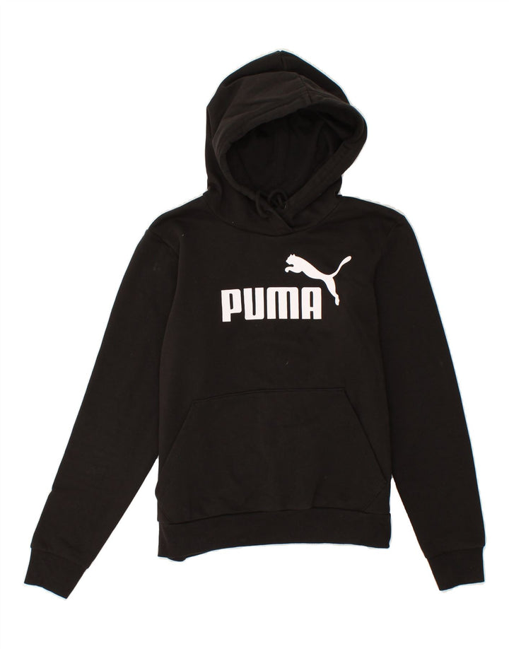 PUMA Womens Graphic Hoodie Jumper UK 12 Medium  Black Polyester Vintage Puma and Second-Hand Puma from Messina Hembry 