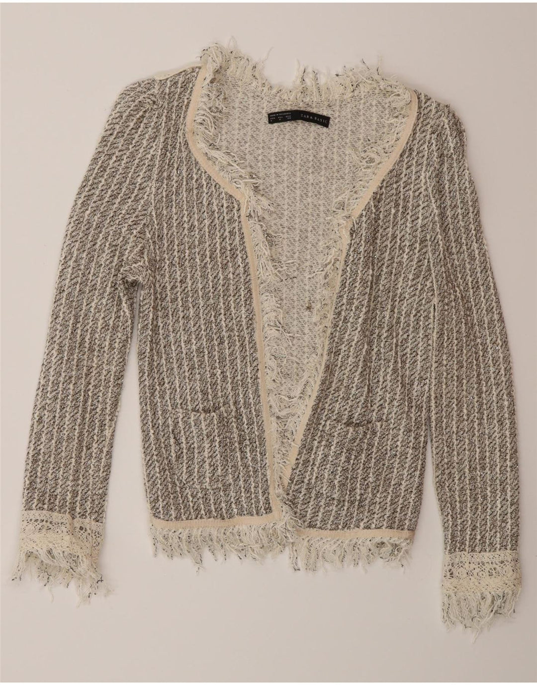 Offener Cardigan für Damen von Zara, Gr. 12, mittelgrau gestreift