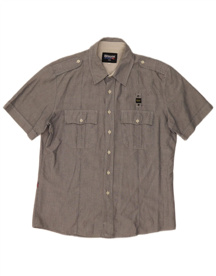 Blauer Herren Kurzarmhemd XL Grau Baumwolle
