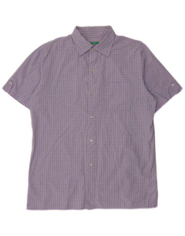 BENETTON Mens Short Sleeve Shirt 2XL Purple Gingham Cotton