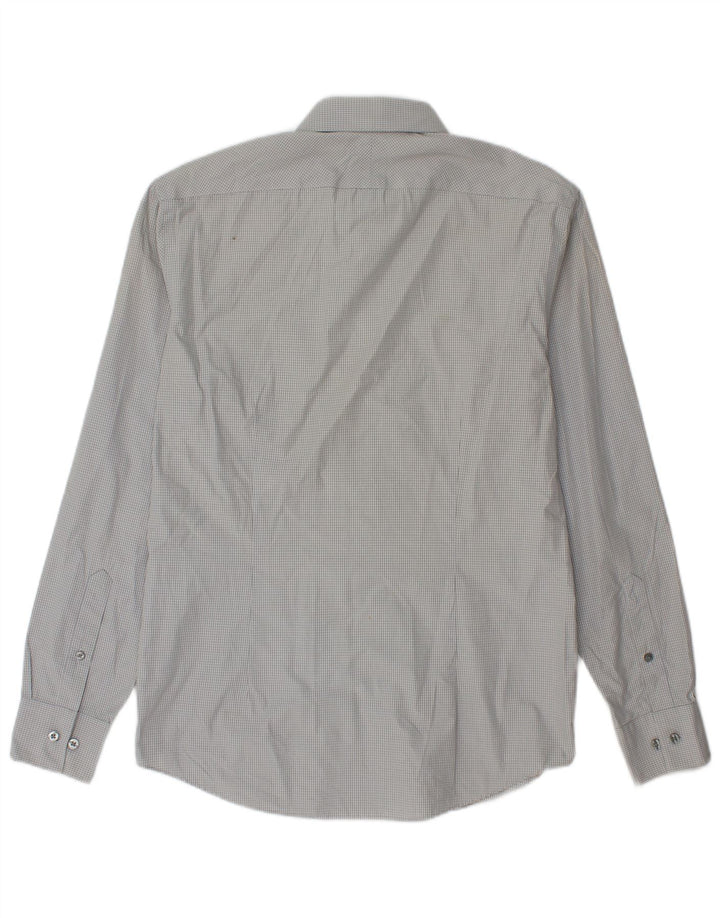 Calvin Klein Herren-Slim-Fit-Hemd, Größe 39, 15 1/2, mittelgraue Gingham-Baumwolle