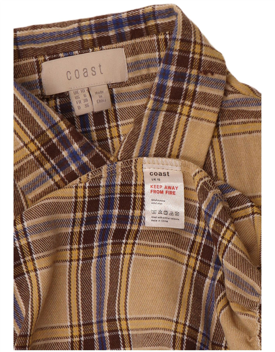 Coast Langarm-Maxikleid für Damen, Größe S, Beige, Karomuster, Polyester
