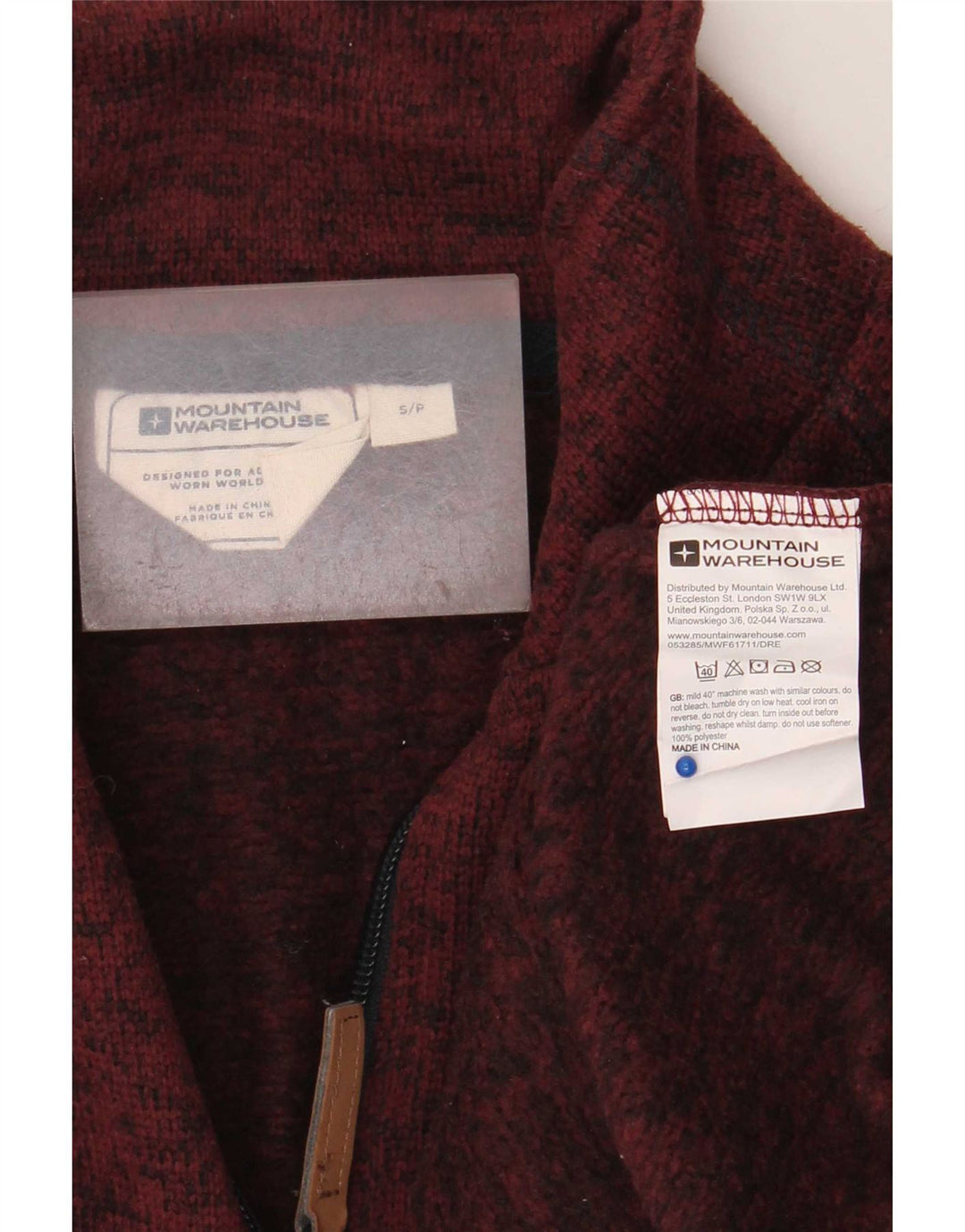 Mountain Warehouse Herren-Sweatshirt mit Reißverschluss am Kragen, Größe S, Burgunderrot meliert