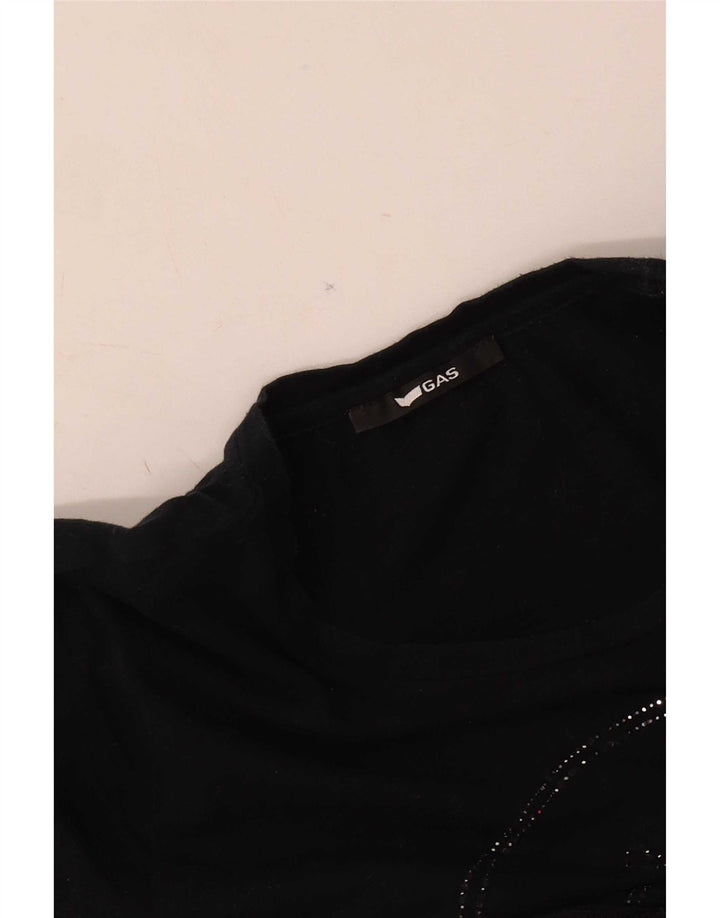Gas Damen Grafik T-Shirt Top UK 8 Small Schwarz