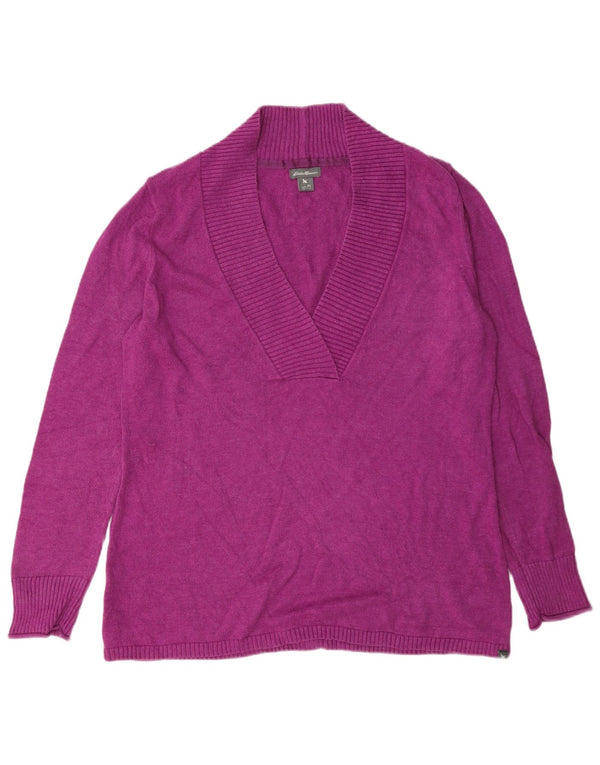 Eddie Bauer Damen-Pullover mit V-Ausschnitt, UK 16, Größe L, Lila, Baumwolle
