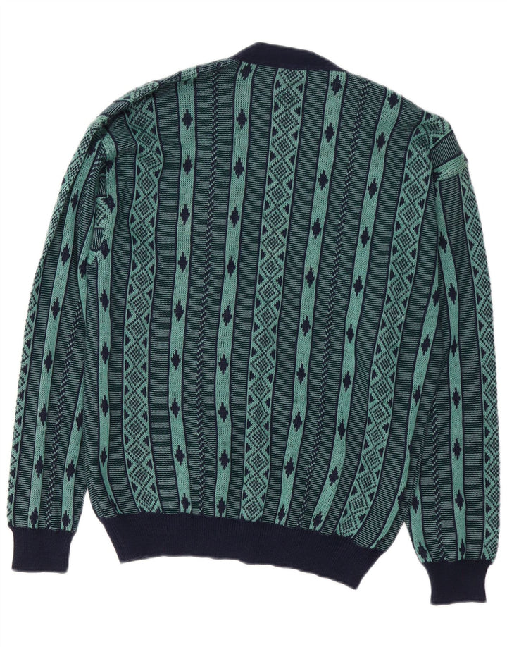 DALMINE Herren-Strickjacke aus mittelgrüner, geometrischer Baumwolle