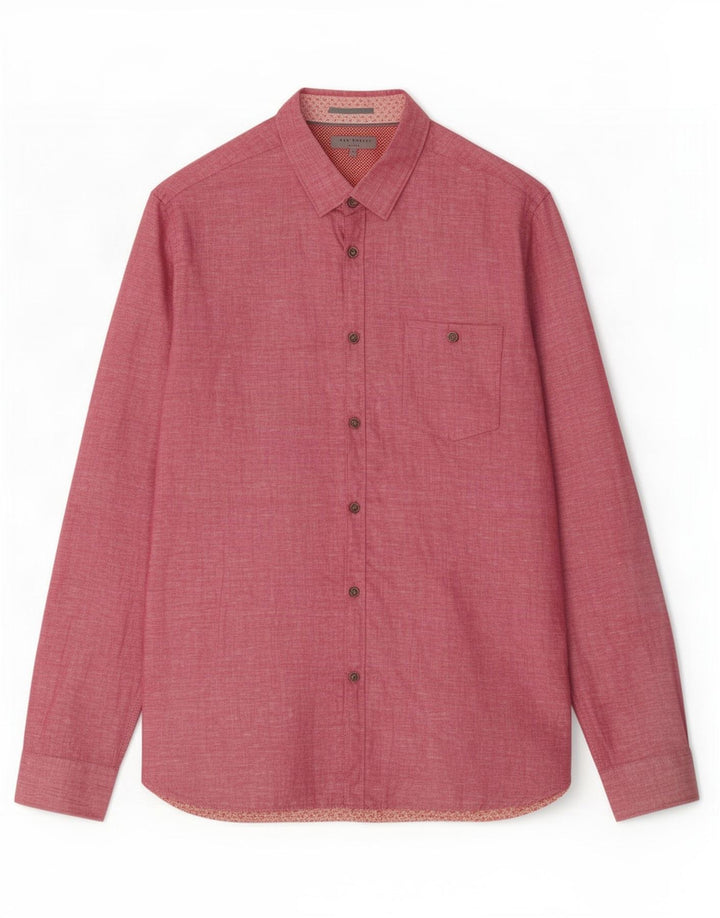 Ted Baker Herrenhemd, Größe 4, groß, rosa Leinen