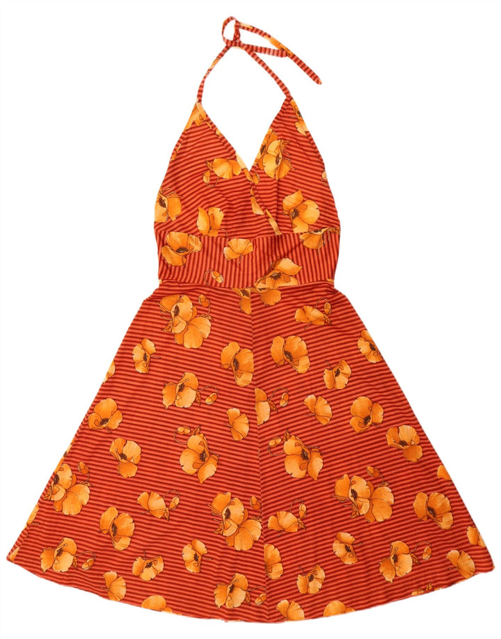 Vintage Damen Neckholder-Kleid UK 12 Medium Mehrfarbig geblümt