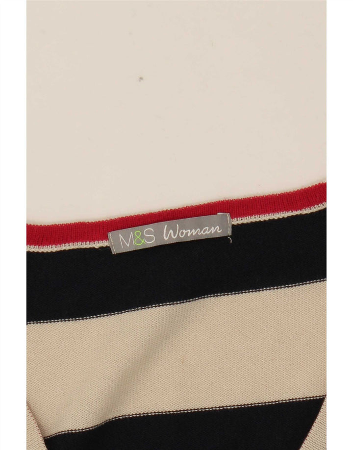 Marks & Spencer Damen-Pullover mit V-Ausschnitt, Gr. 12, mittelgrau, gestreift