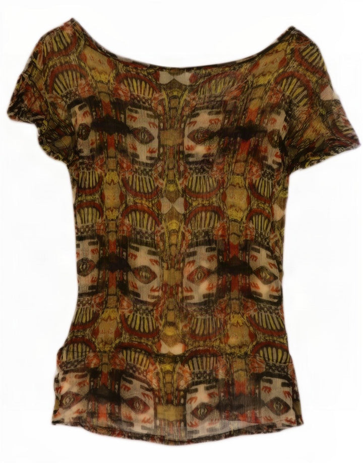 Desigual Damen-Blusenoberteil mit abstraktem Muster, Größe S, Khaki, Viskose