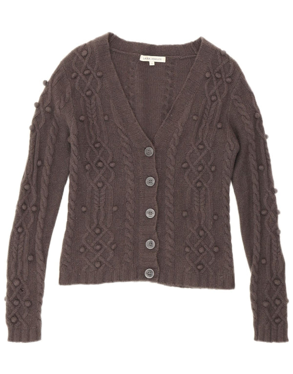 Laura Ashley Damen Crop Cardigan Pullover UK 10 Small Graue Lammwolle