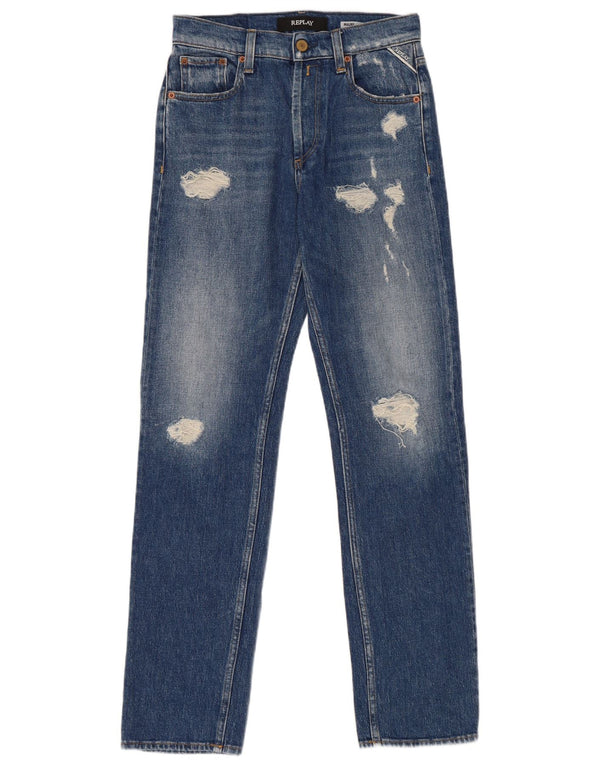 Replay Damen Distressed Straight Jeans W25 L30 Blaue Baumwolle