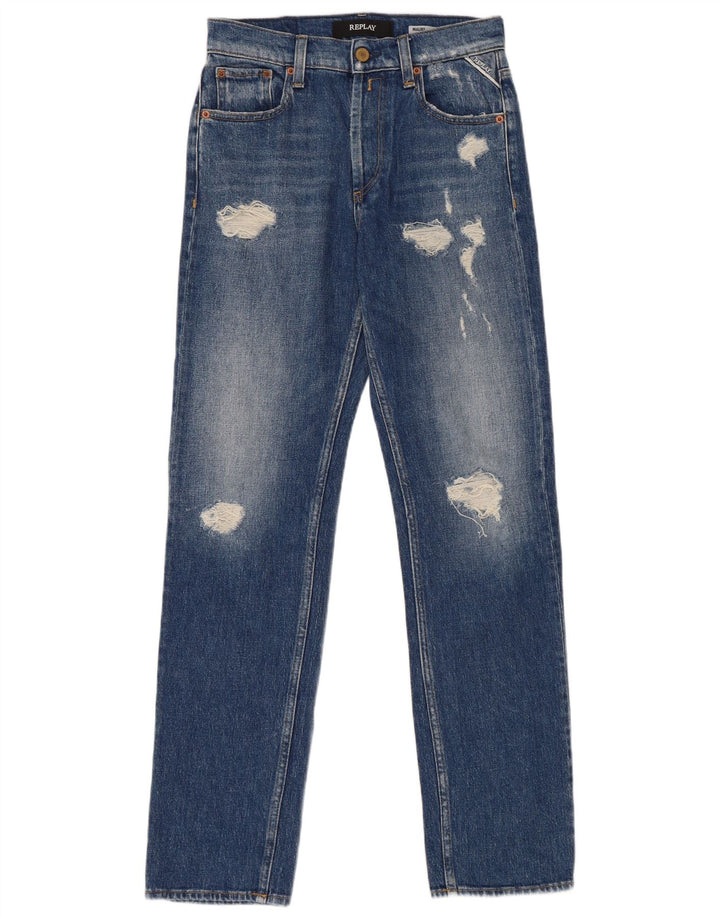Replay Damen Distressed Straight Jeans W25 L30 Blaue Baumwolle