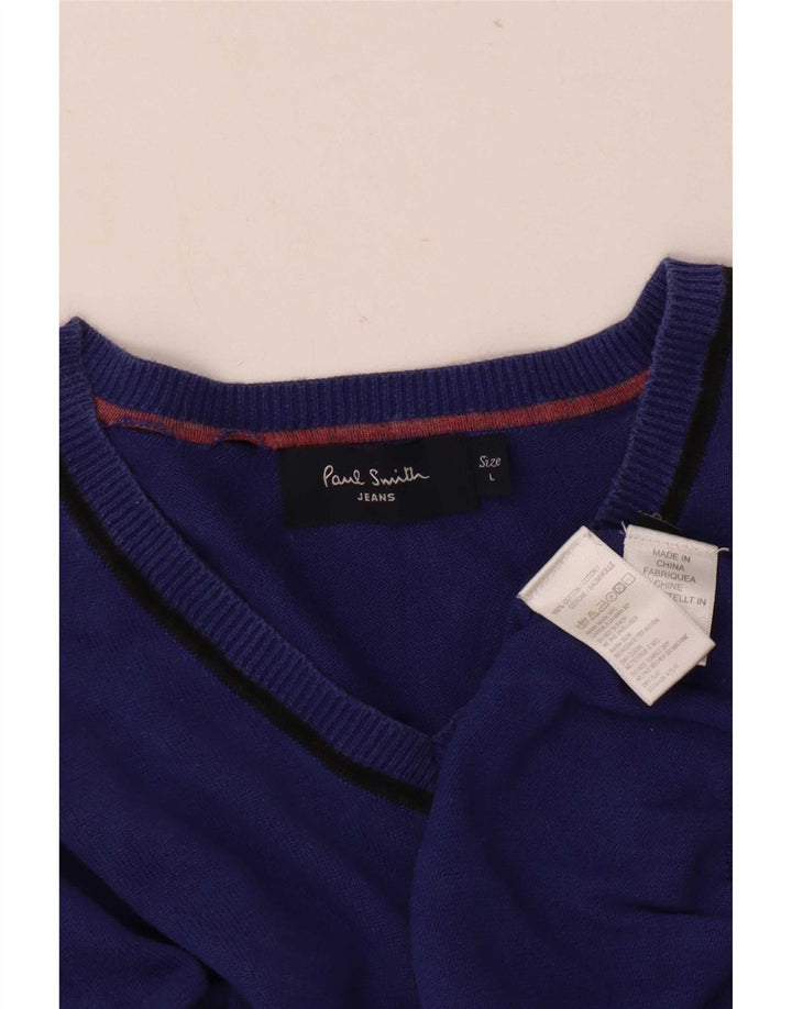 Paul Smith Herren-Pullover mit V-Ausschnitt, groß, aus blauer Baumwolle