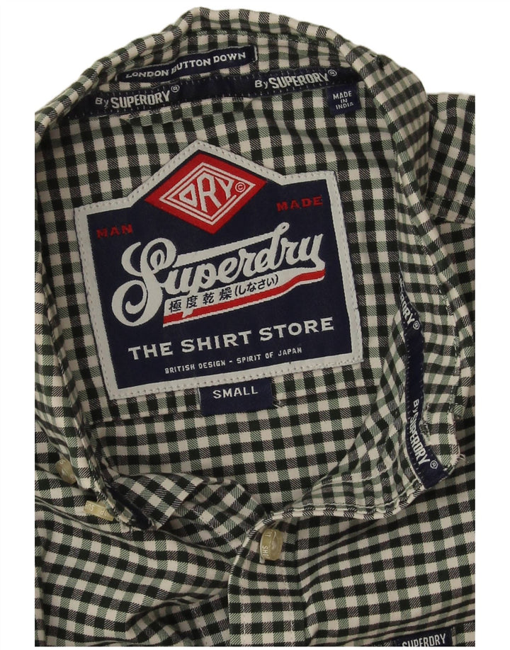 Superdry Herren-Hemd, klein, grün, Gingham-Baumwolle