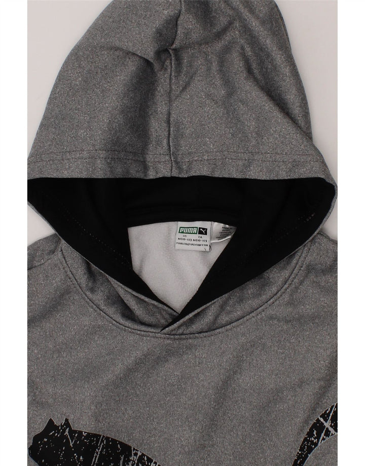 PUMA Boys Graphic Hoodie Jumper 10-11 Years Medium Grey Polyester Vintage Puma and Second-Hand Puma from Messina Hembry 