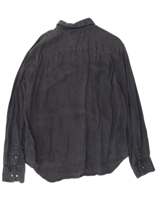 Cos Mens Relaxed Fit Shirt Medium Navy Blue Linen