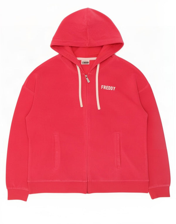 Freddy Womens Graphic Velvet Zip Hoodie Sweater UK 14 Large Rosa Baumwolle