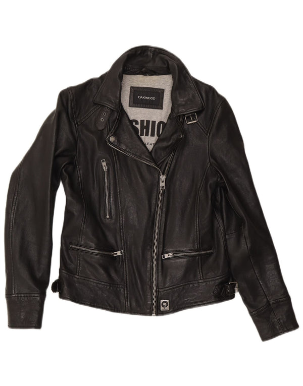 Oakwood Womens Leather Biker Jacket UK 14 Large Black Leather